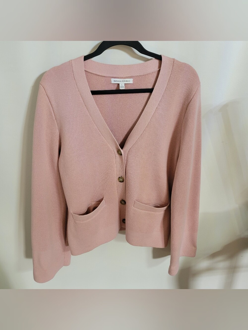 Banana Republic Larkspur Pink Cotton-Silk Flare-Sleeve Cardigan, Size L - Picture 2 of 8